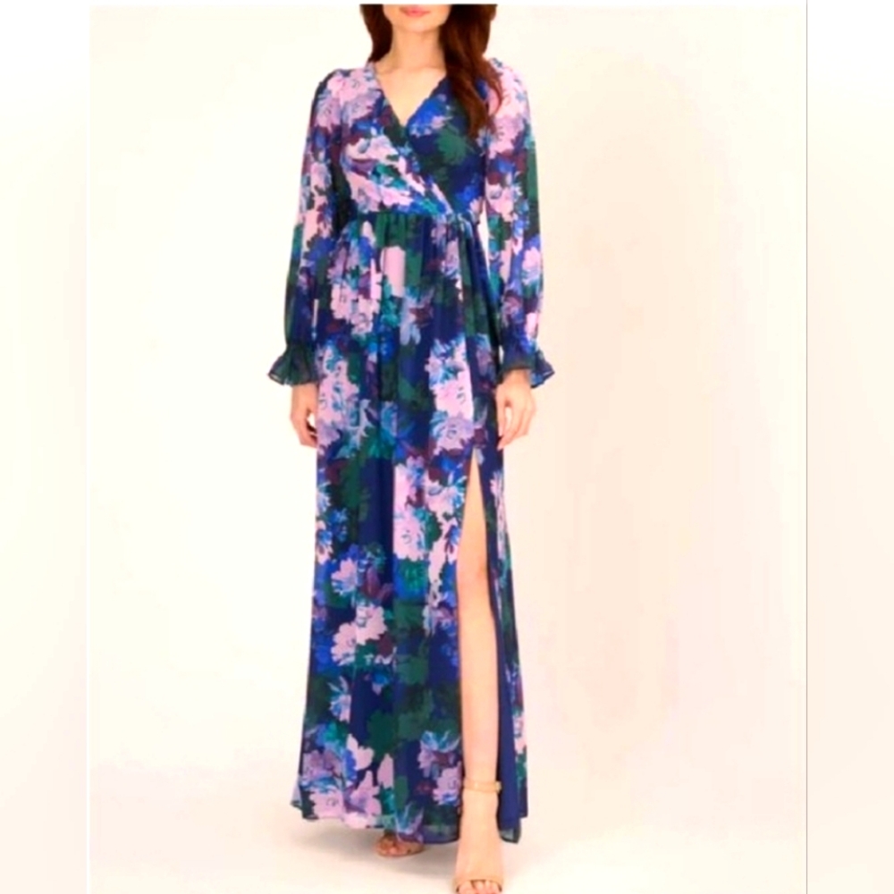 1746 NWT ~ Adriana Papell Floral Print Shirred Chiffon Gown 14W